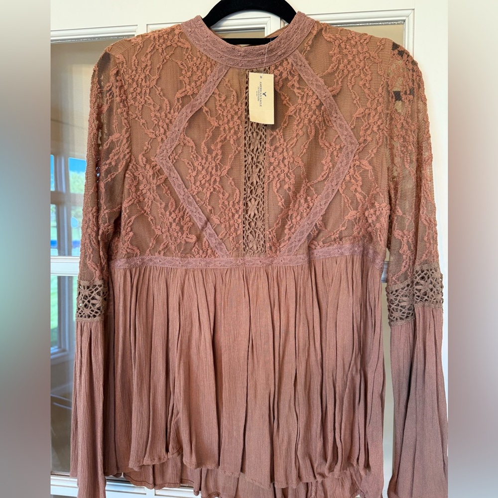 American Eagle Outfitters Lace Button Down Shirt in Dusty Rose NWT Medium